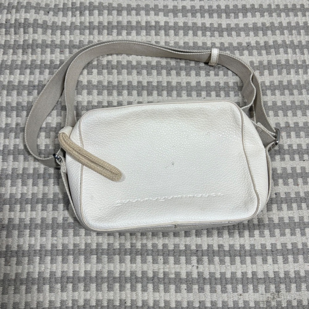 Adolfo Dominguez Cream Pebbled Faux Leather Crossbody Camera Bag Spain
